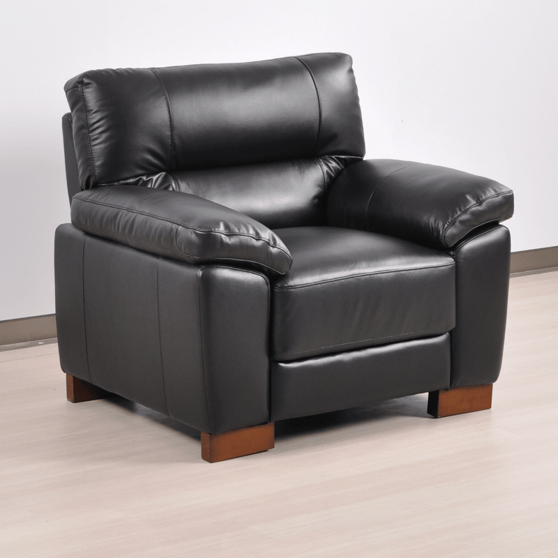 Dalmore Black armchair angled view in room setting with modern sleek design