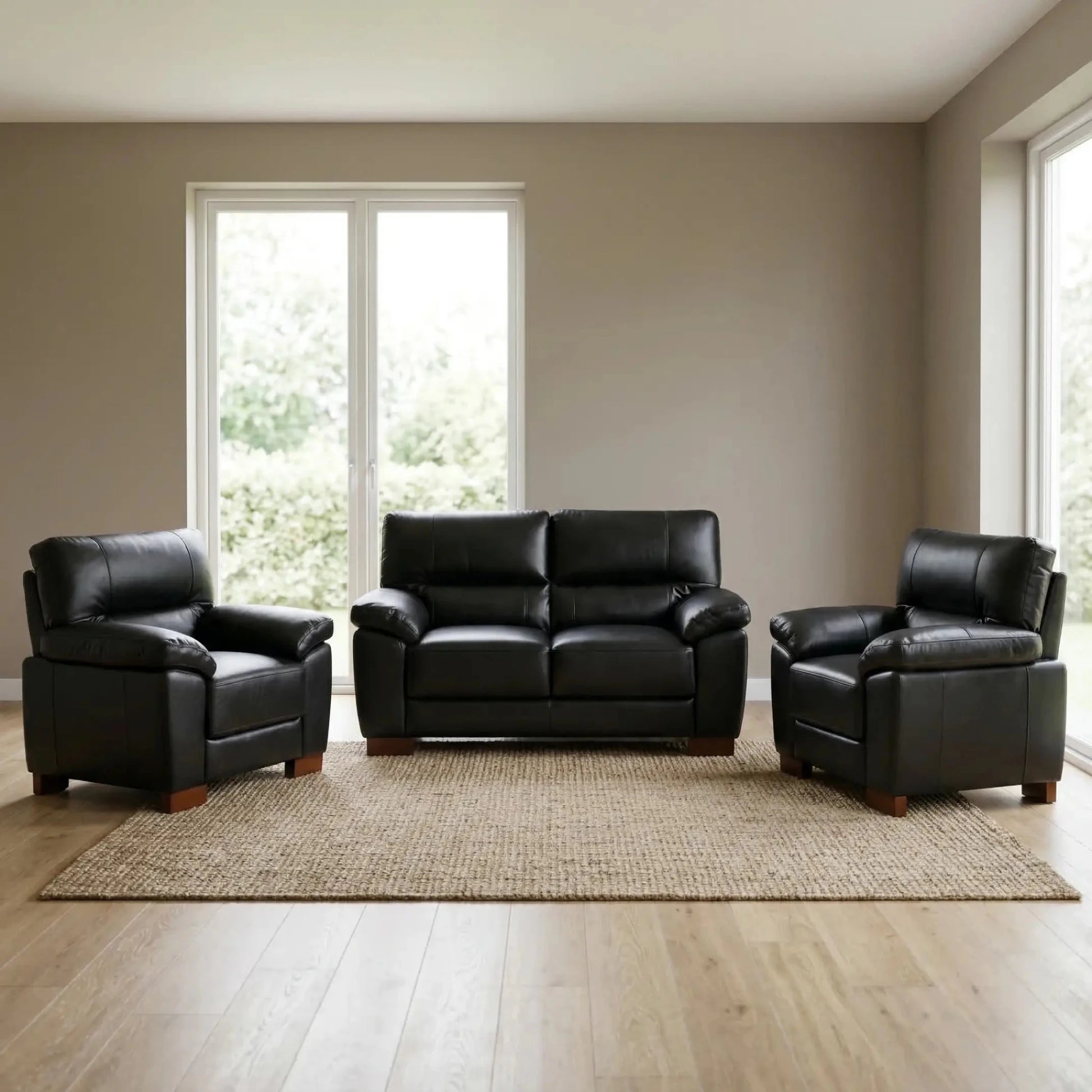 Dalmore Genuine Leather Black 2+1+1 Seater Sofa Set - Furniture Instore