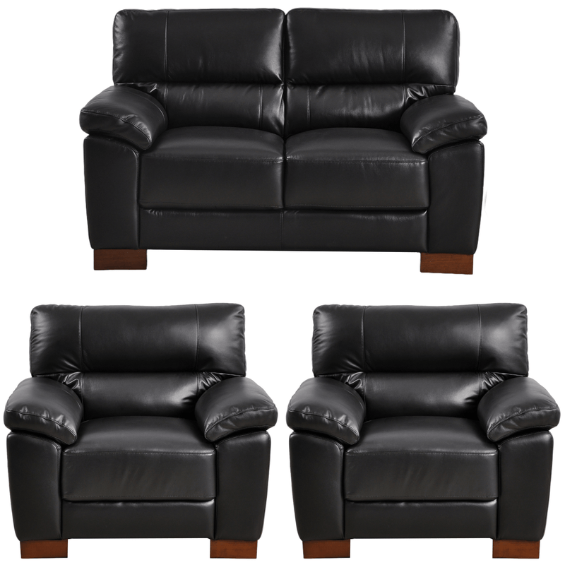 Dalmore Black 2+1+1 sofa combo angled view on white background with modern sleek design