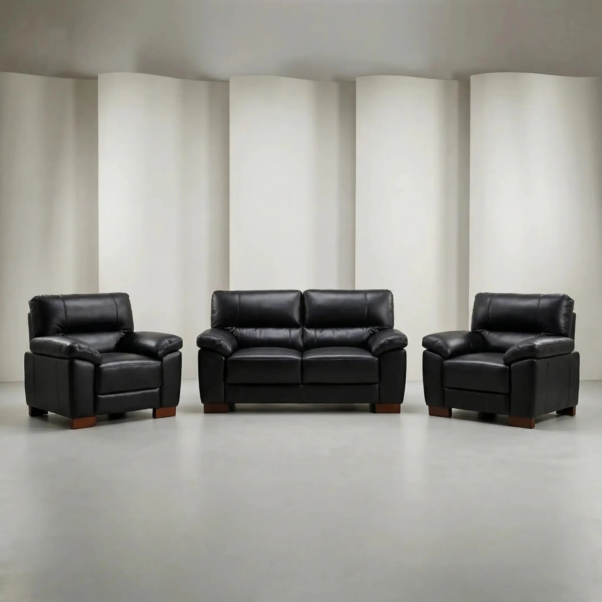 Dalmore Genuine Leather Black 2+1+1 Seater Sofa Set - Furniture Instore