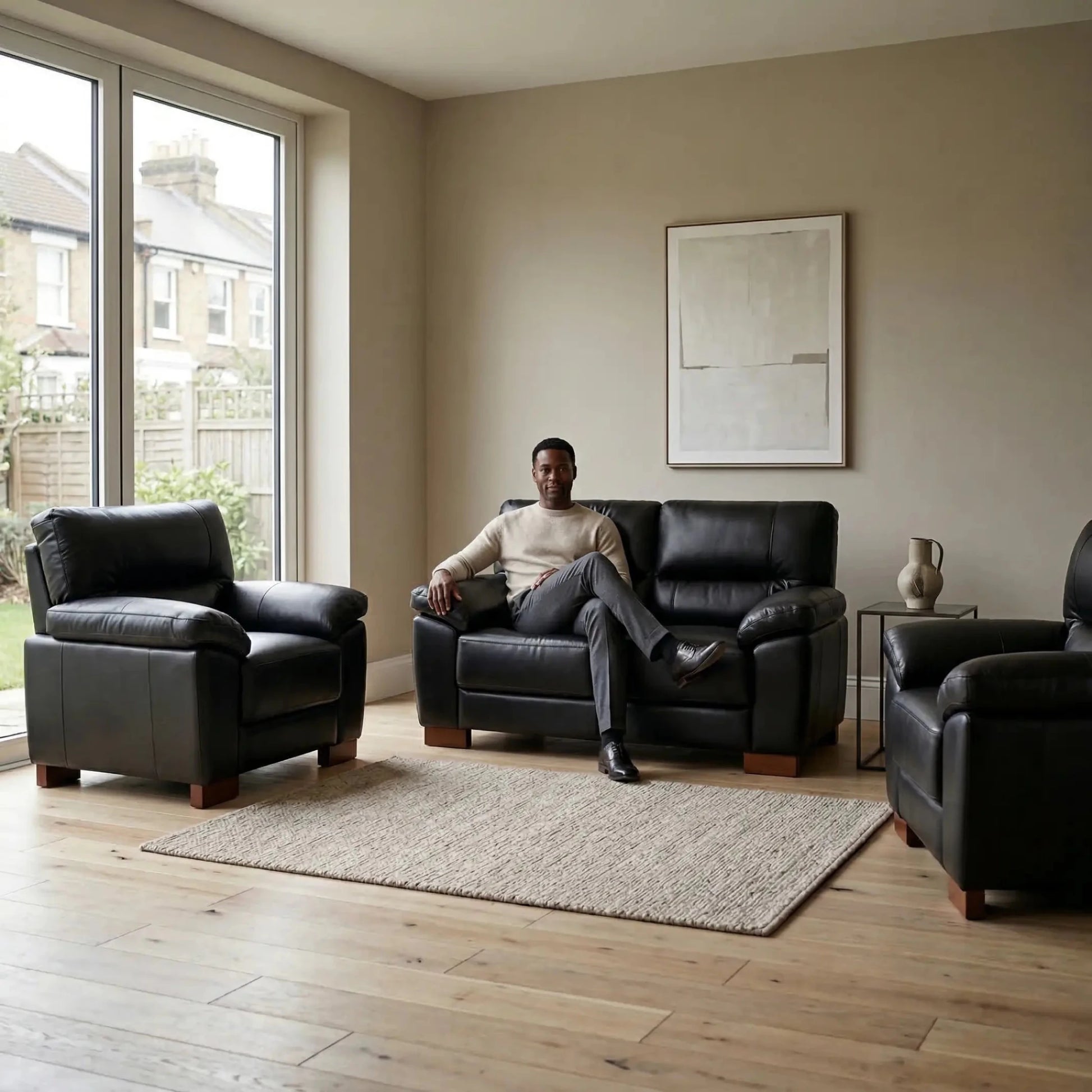 Dalmore Genuine Leather Black 2+1+1 Seater Sofa Set - Furniture Instore
