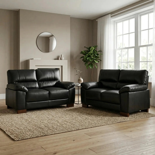 Dalmore Genuine Leather Black 2+2 Seater Sofa Set - Furniture Instore