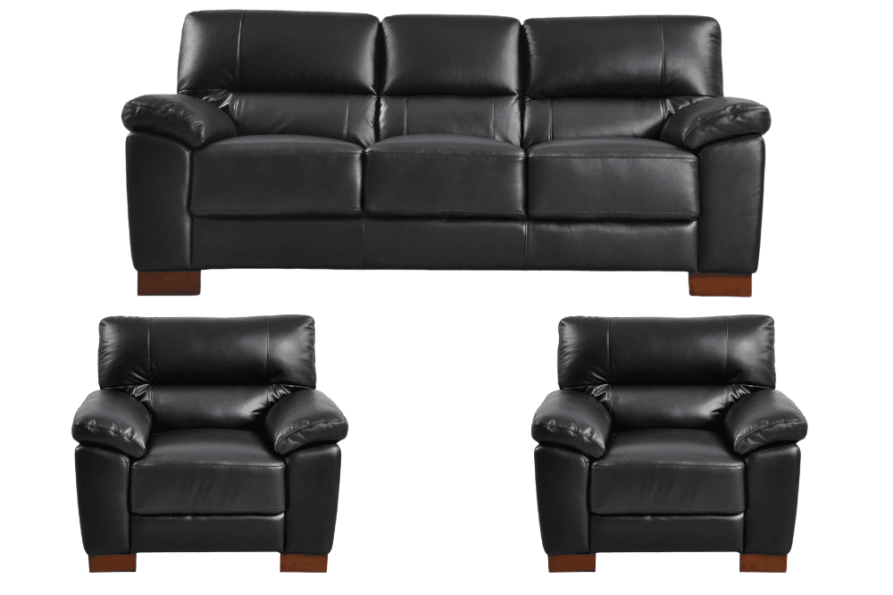 Dalmore Genuine Leather Black 3+1+1 Seater Sofa Set