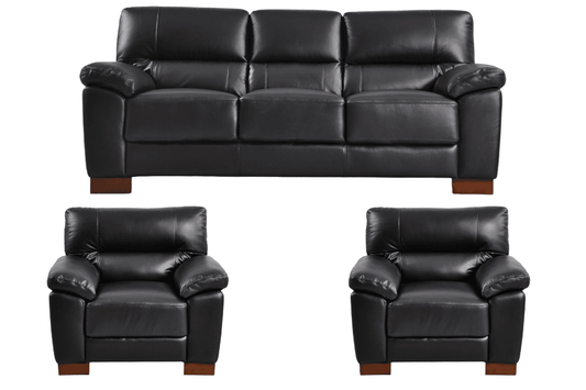Dalmore Genuine Leather Black 3+1+1 Seater Sofa Set