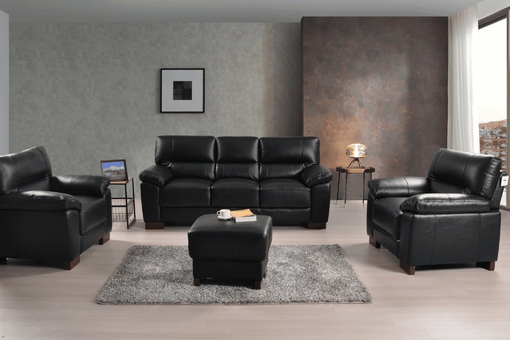 Dalmore Genuine Leather Black 3+1+1 Seater Sofa Set