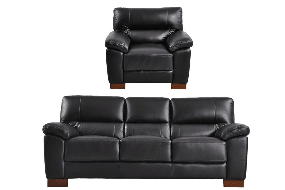Dalmore Genuine Leather Black 3+1 Seater Sofa Set
