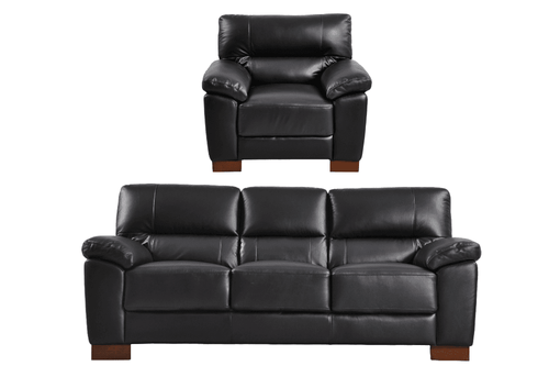 Dalmore Genuine Leather Black 3+1 Seater Sofa Set