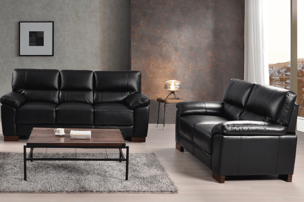 Dalmore Genuine Leather Black 3+2 Seater Sofa Set