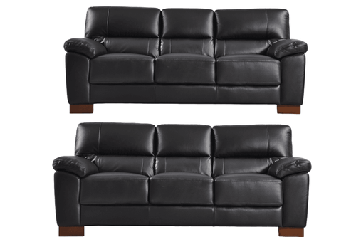 Dalmore Genuine Leather Black 3+3 Seater Sofa Set
