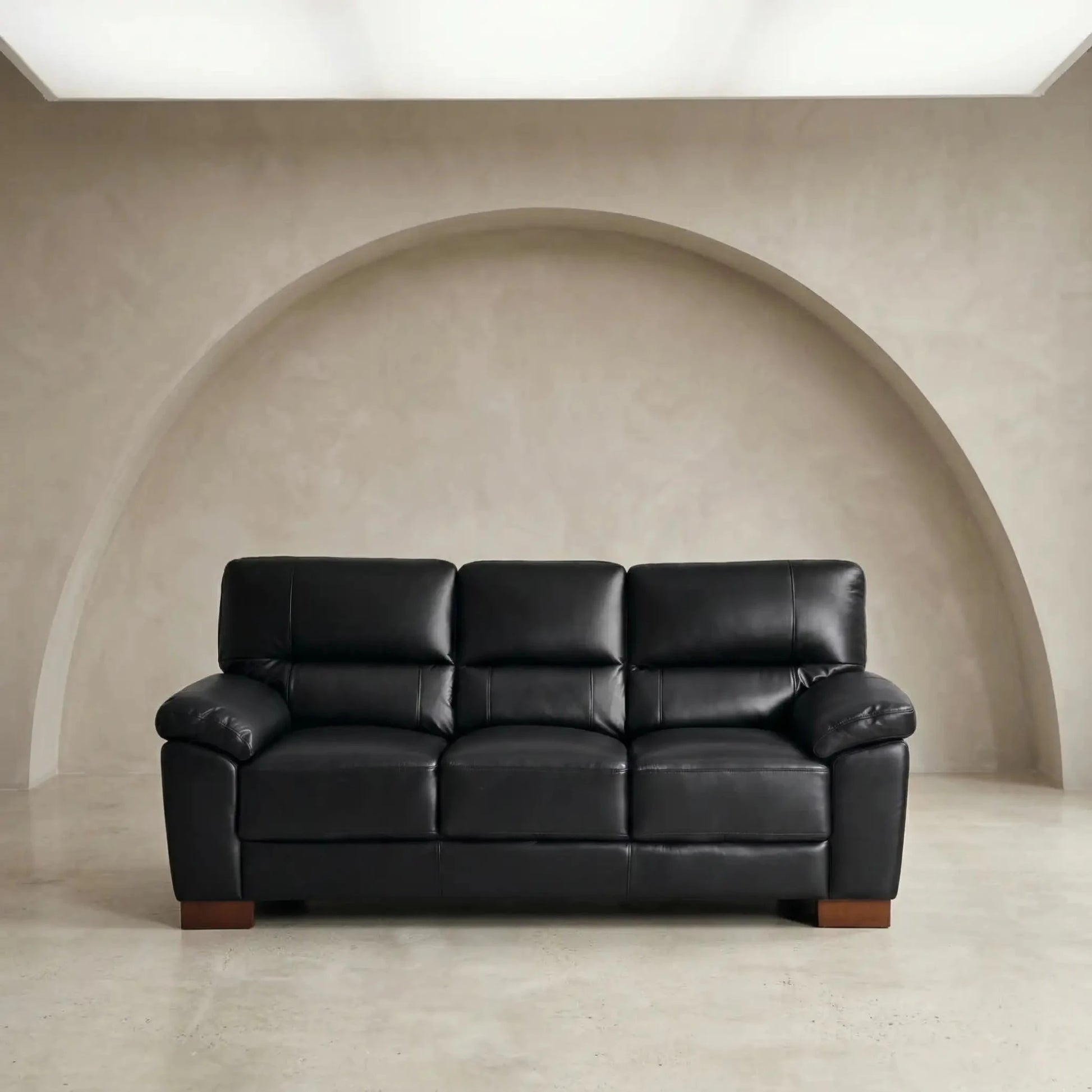 Dalmore Genuine Leather Black 3 Seater Sofa - Furniture Instore