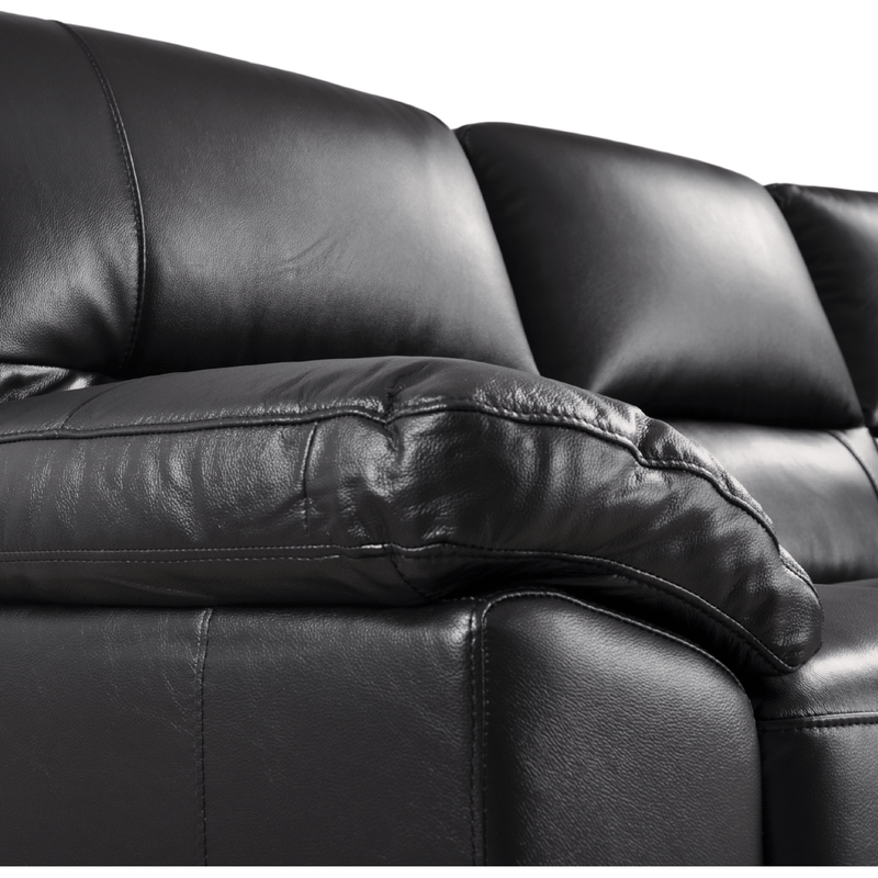Dalmore Black 3-seater sofa close-up view on white background with modern sleek design
