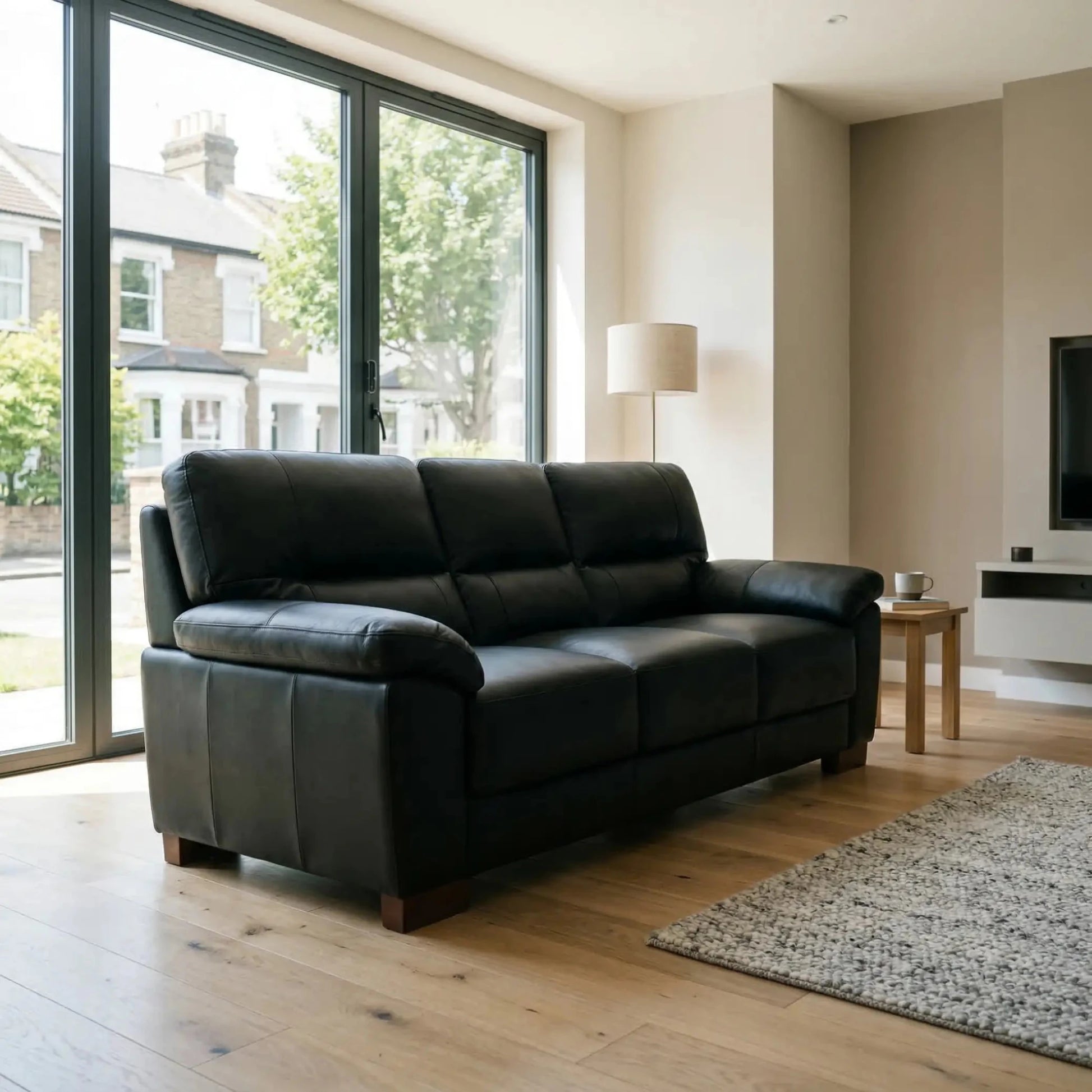 Dalmore Genuine Leather Black 3 Seater Sofa - Furniture Instore