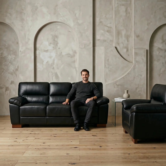 Dalmore Genuine Leather Black 3+1 Seater Sofa Set - Furniture Instore