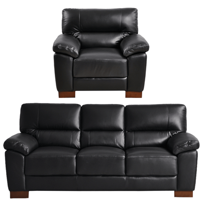Dalmore Genuine Leather Black 3+1 Seater Sofa Set