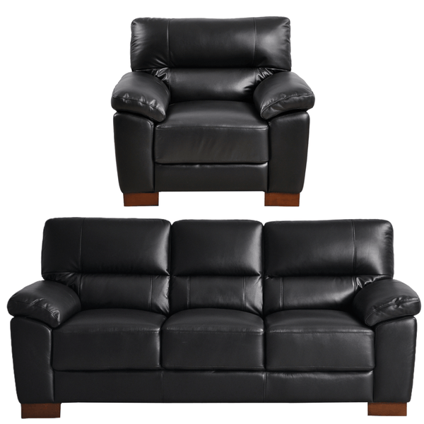 Dalmore Genuine Leather Black 3+1 Seater Sofa Set