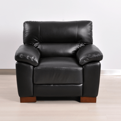 Dalmore Black armchair front facing on white background with modern sleek design
