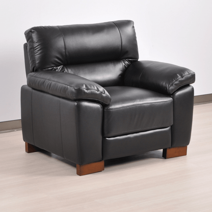 Dalmore Black armchair angled view on white background with modern sleek design