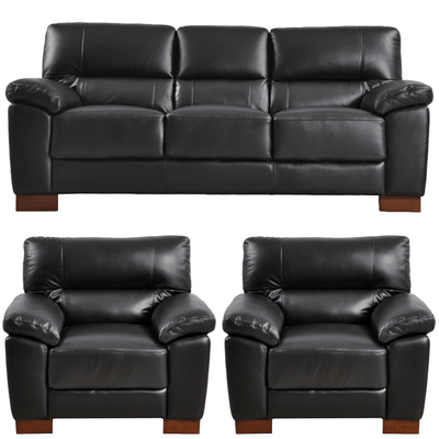 Dalmore Genuine Leather Black 3+1+1 Seater Sofa Set