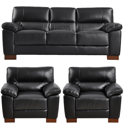 Dalmore Black 3+1+1 Sofa Combo – Modern black fabric set with 3-seater sofa and two armchairs on white background.