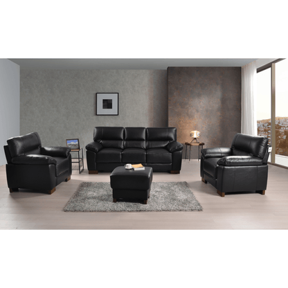 Dalmore Black 3+1+1 Sofa Combo – Stylish black fabric set with 3-seater sofa and two armchairs in a cozy room setting.