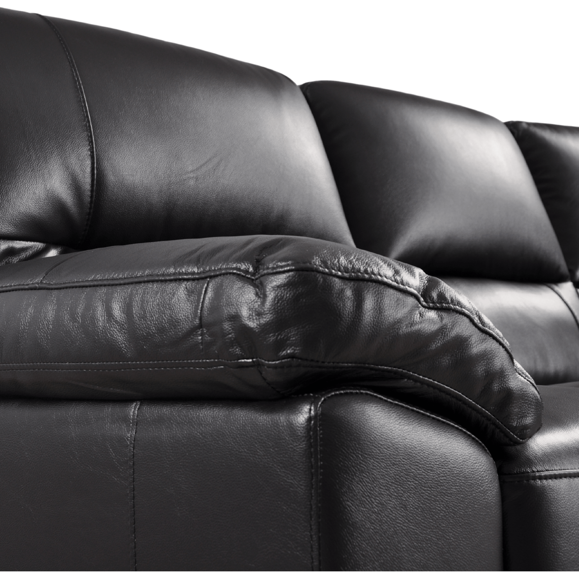 Dalmore Black 3-seater sofa close-up angled view on white background with modern sleek design
