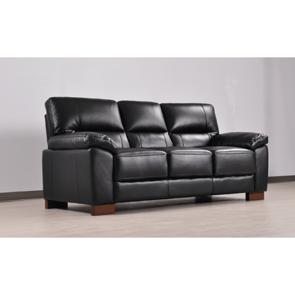Dalmore Black 3 Seater Sofa – Angled view in a stylish room setting, showcasing plush black upholstery and contemporary design.