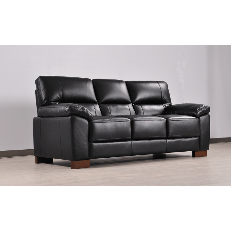 Dalmore Black 3 Seater Sofa – Angled view in a stylish room setting, showcasing plush black upholstery and contemporary design.