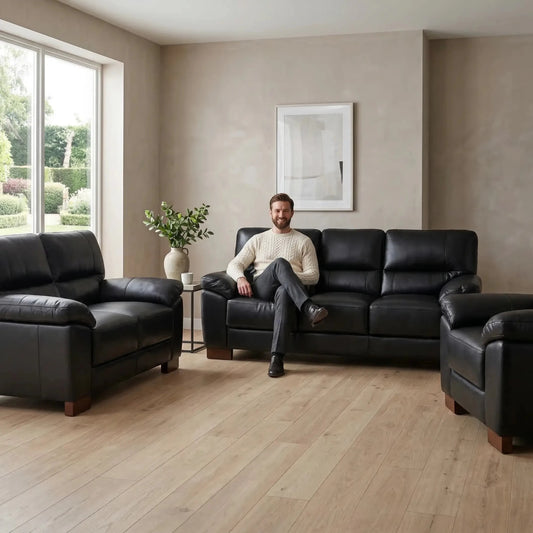 Dalmore Genuine Leather Black 3+2+1 Seater Sofa Set - Furniture Instore