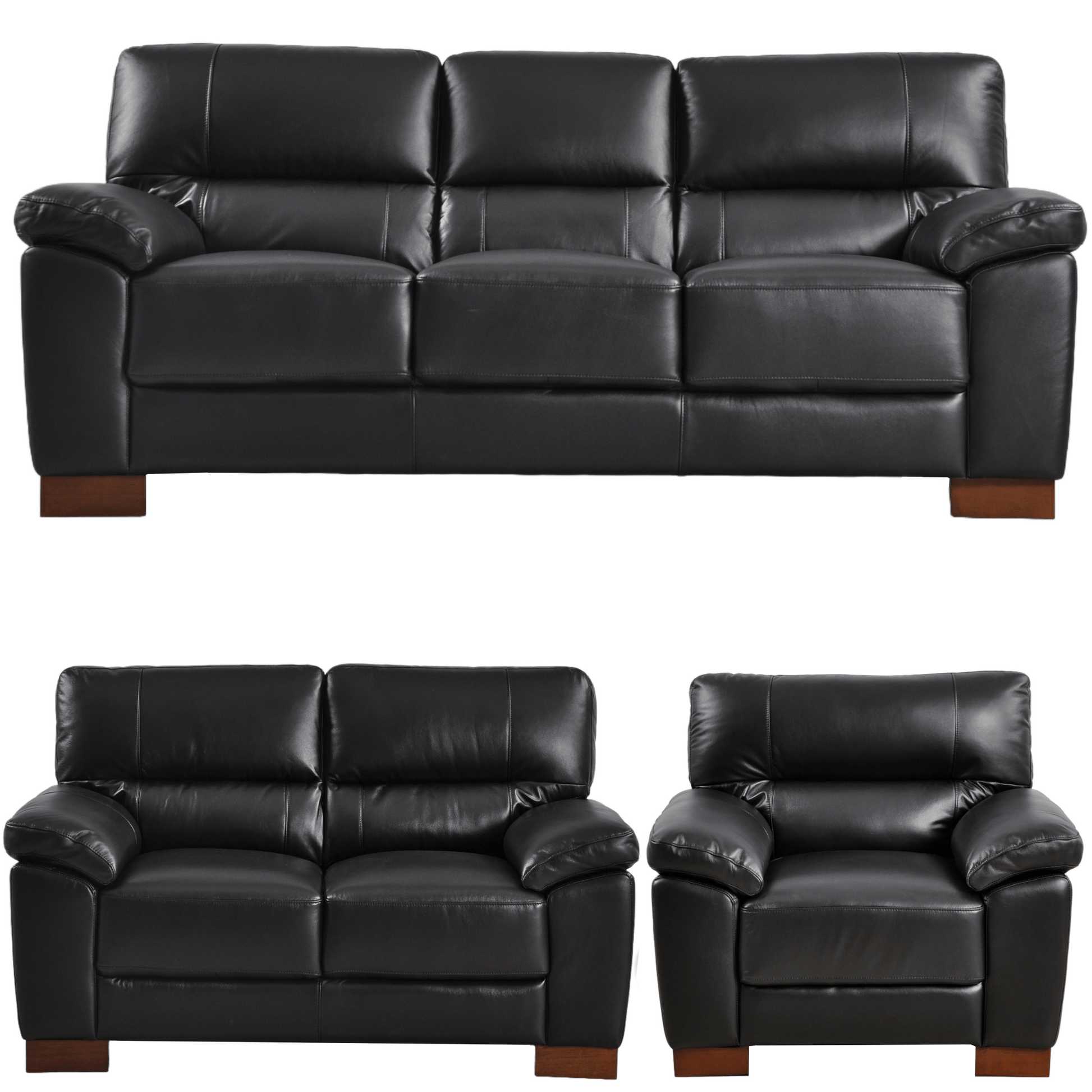 Dalmore Black 3+2+1 Sofa Combo – Modern black fabric set with 3-seater, 2-seater, and armchair on white background.