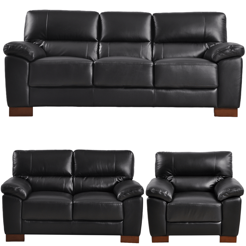 Dalmore Black 3+2+1 Sofa Combo – Modern black fabric set with 3-seater, 2-seater, and armchair on white background.