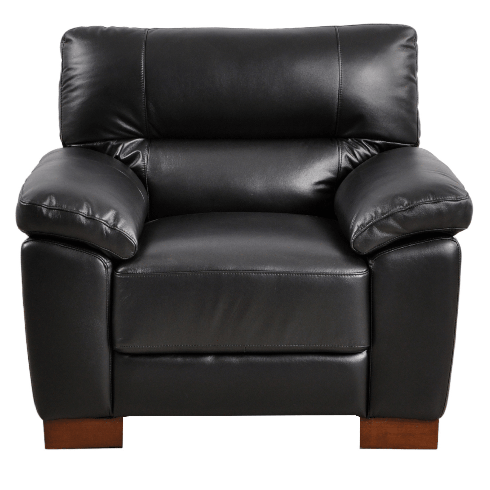 Dalmore Black Armchair – Front-facing view on white background, featuring sleek design and soft black upholstery.