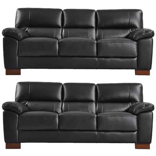 Dalmore Genuine Leather Black 3+3 Seater Sofa Set