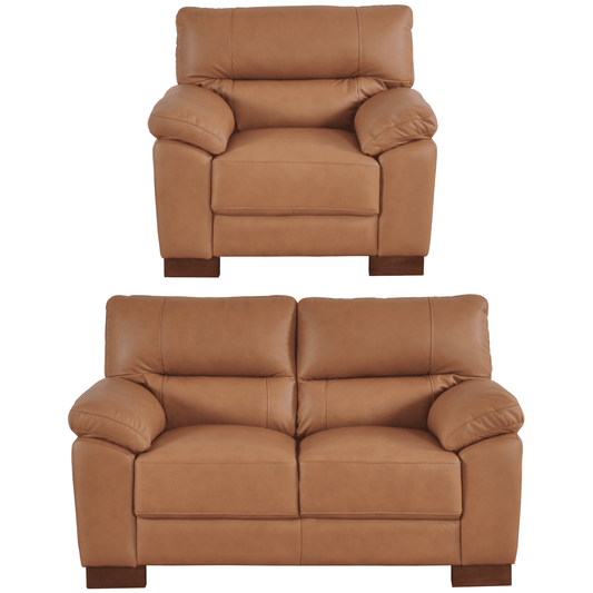 Dalmore Genuine Leather Caramel 2+1 Seater Sofa Set - Furniture Instore
