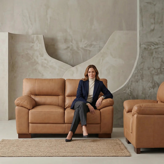 Dalmore Genuine Leather Caramel 2+1 Seater Sofa Set - Furniture Instore