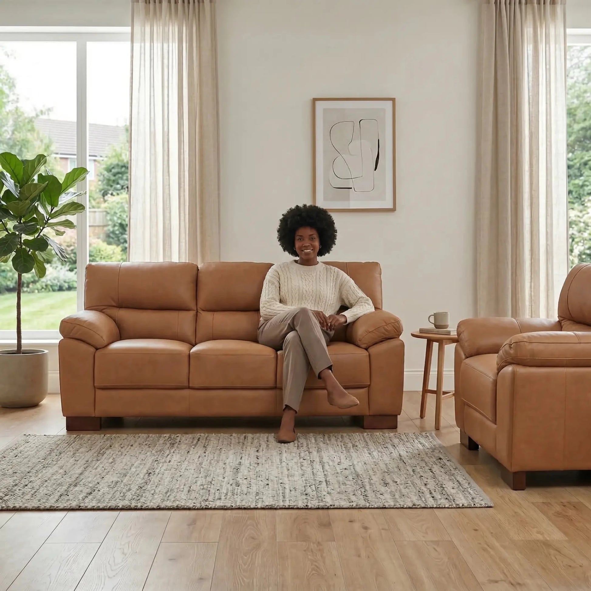 Dalmore Genuine Leather Caramel 3+1 Seater Sofa Set - Furniture Instore