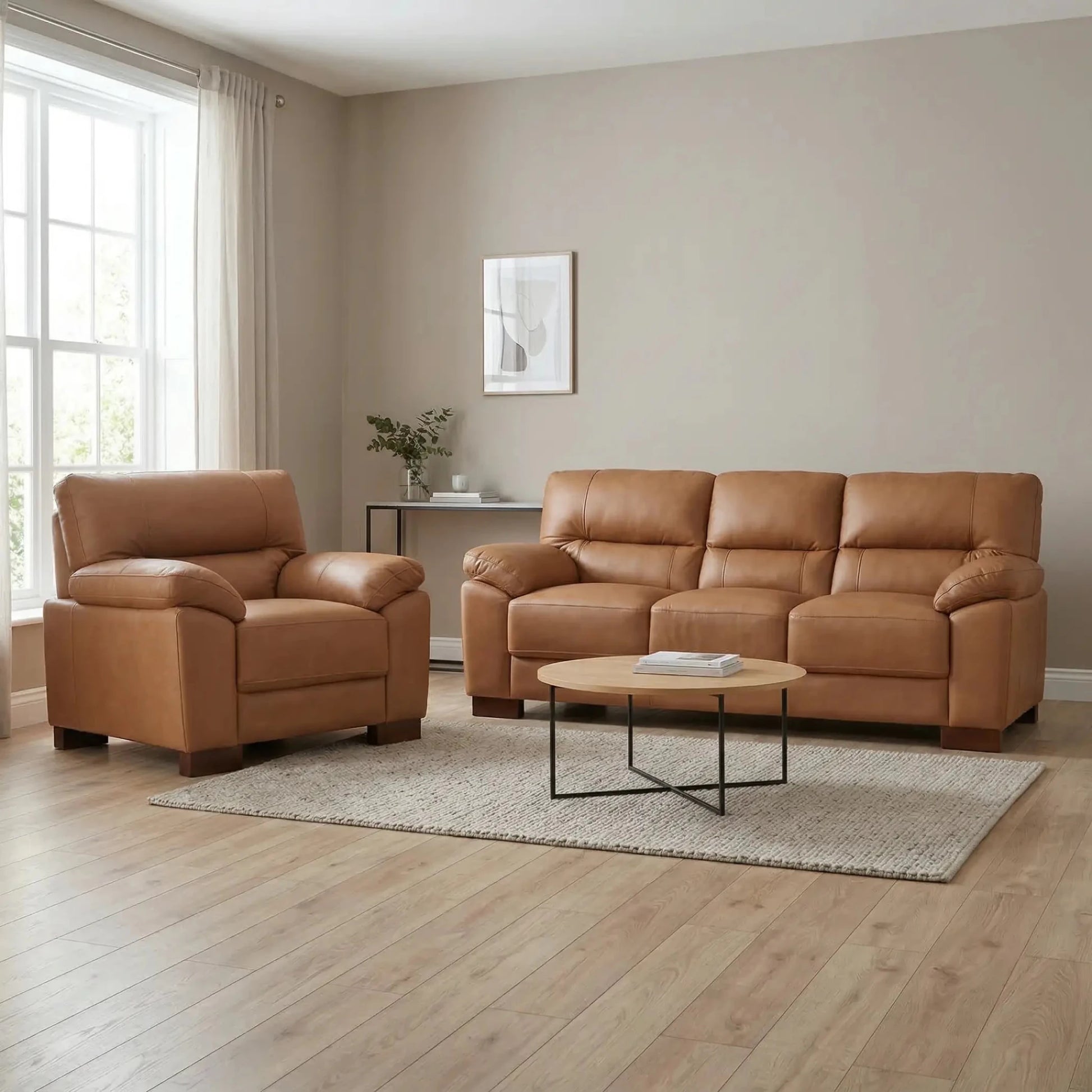Dalmore Genuine Leather Caramel 3+1 Seater Sofa Set - Furniture Instore
