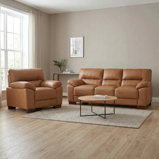 Dalmore Genuine Leather Caramel 3+1 Seater Sofa Set - Furniture Instore