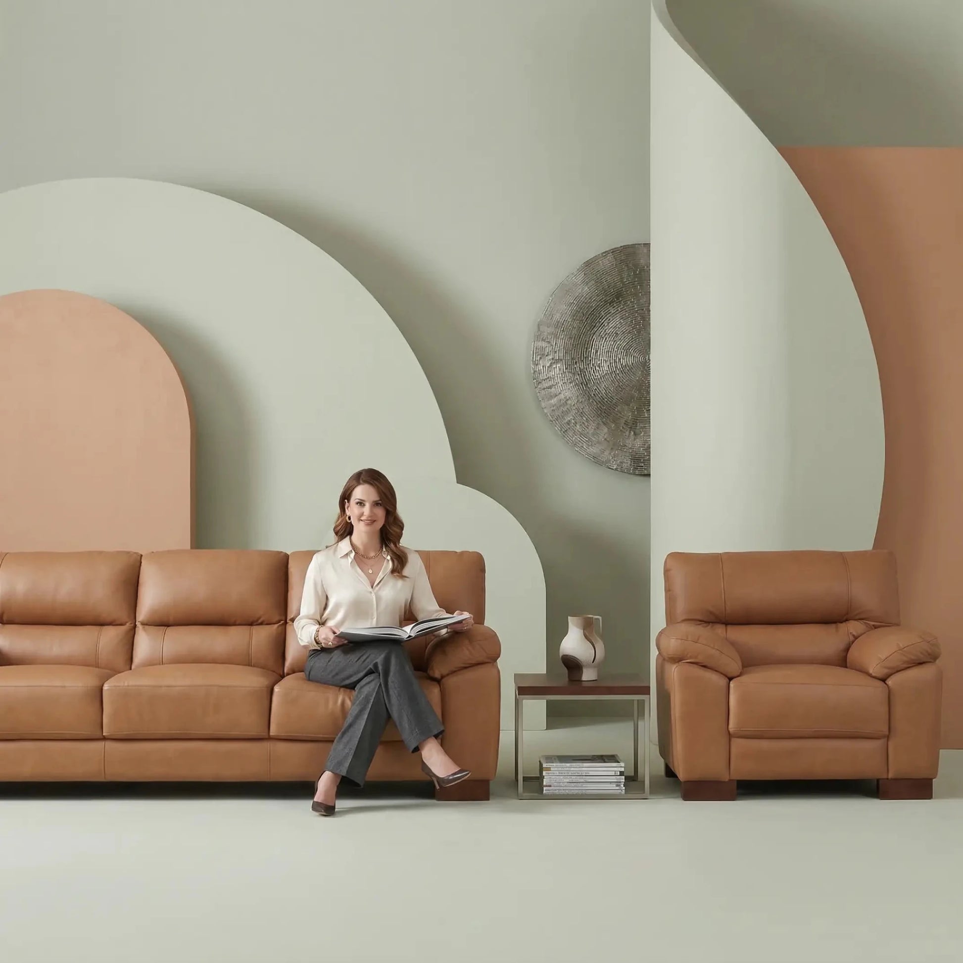 Dalmore Genuine Leather Caramel 3+1 Seater Sofa Set - Furniture Instore