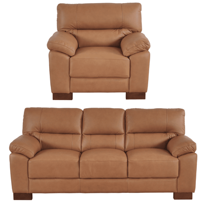 Dalmore Genuine Leather Caramel 3+1 Seater Sofa Set