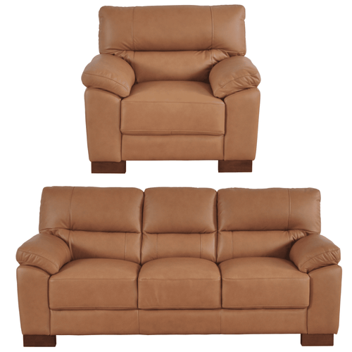 Dalmore Genuine Leather Caramel 3+1 Seater Sofa Set
