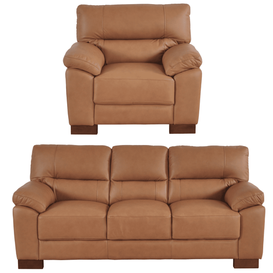 Dalmore Genuine Leather Caramel 3+1 Seater Sofa Set - Furniture Instore