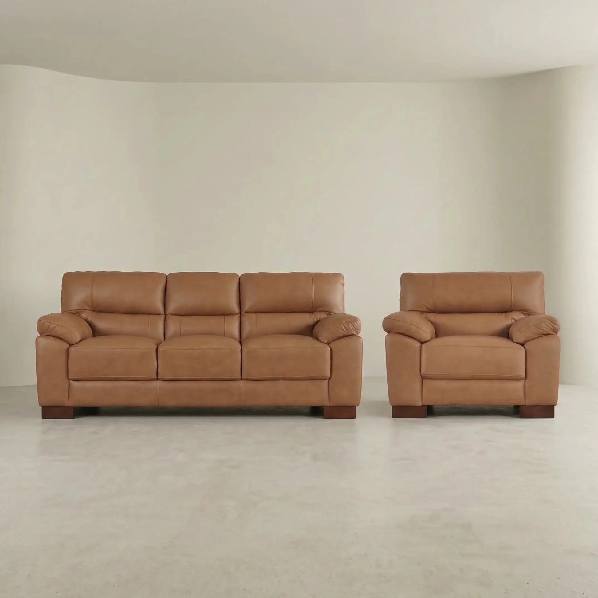 Dalmore Genuine Leather Caramel 3+1 Seater Sofa Set - Furniture Instore