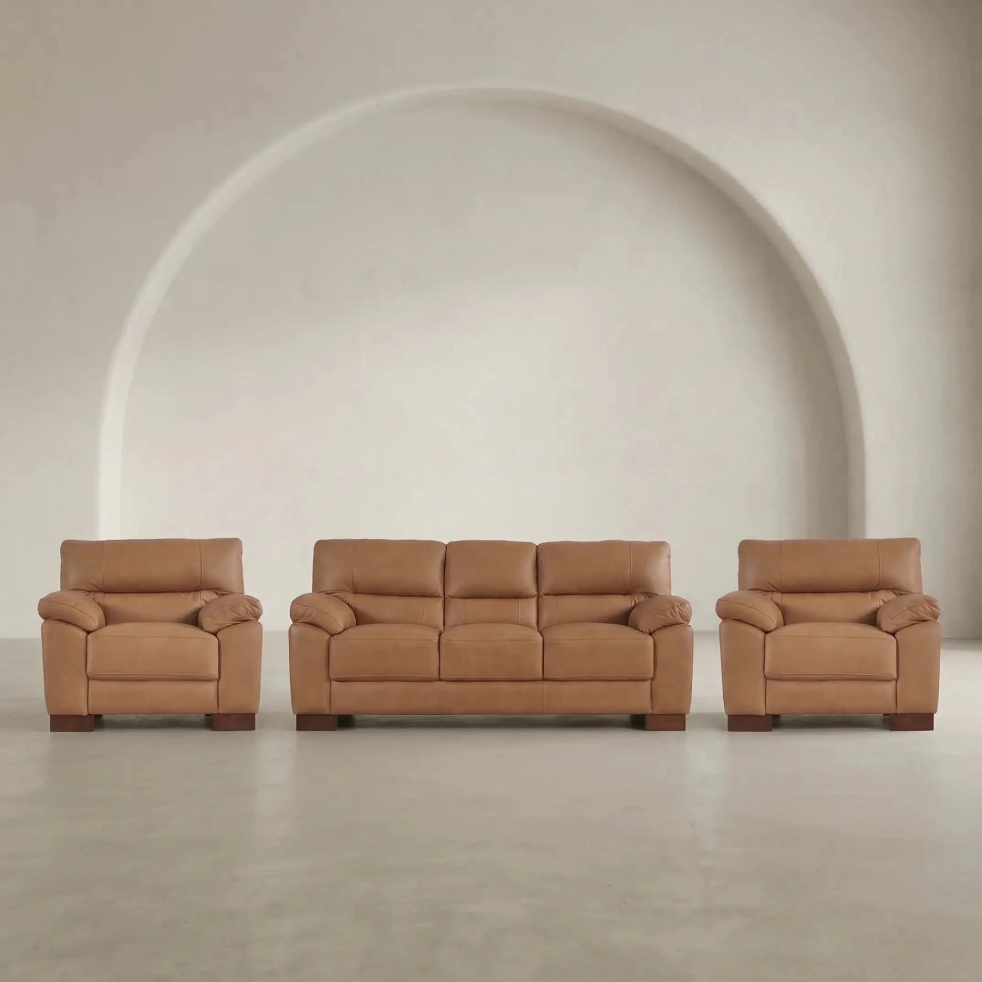 Dalmore Genuine Leather Caramel 3+1+1 Seater Sofa Set - Furniture Instore