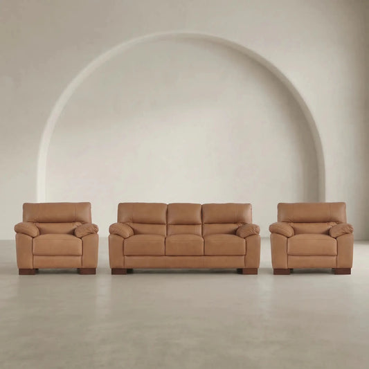 Dalmore Genuine Leather Caramel 3+1+1 Seater Sofa Set - Furniture Instore