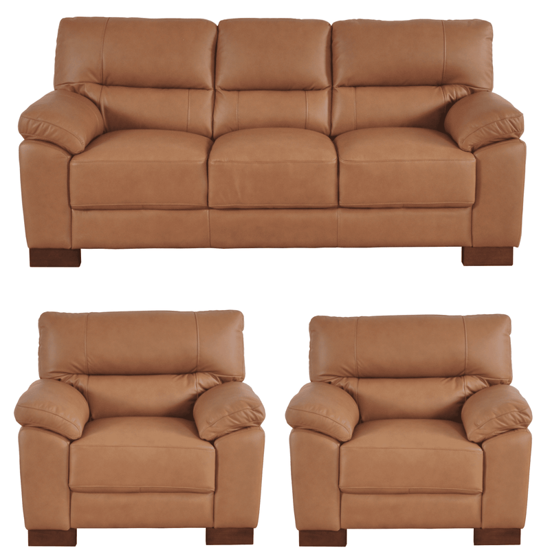 Dalmore Genuine Leather Caramel 3+1+1 Seater Sofa Set - Furniture Instore