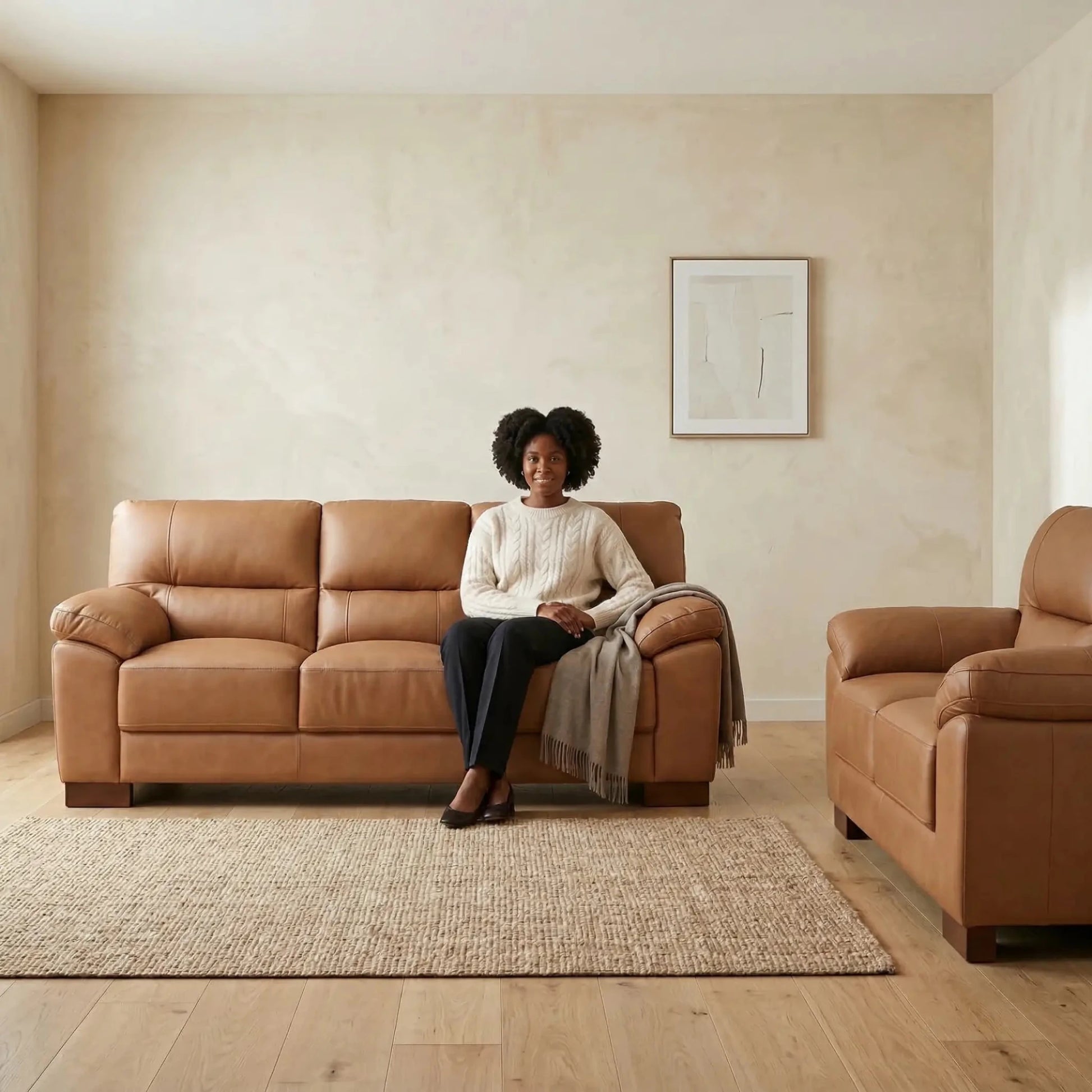 Dalmore Genuine Leather Caramel 3+2 Seater Sofa Set - Furniture Instore