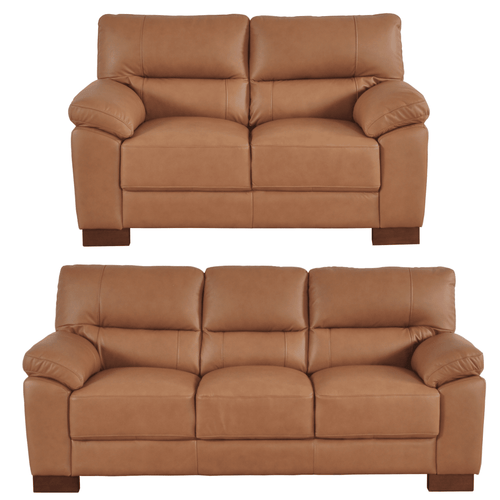 Dalmore Genuine Leather Caramel 3+2 Seater Sofa Set