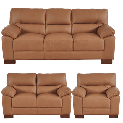 Dalmore Genuine Leather Caramel 3+2+1 Seater Sofa Set - Furniture Instore
