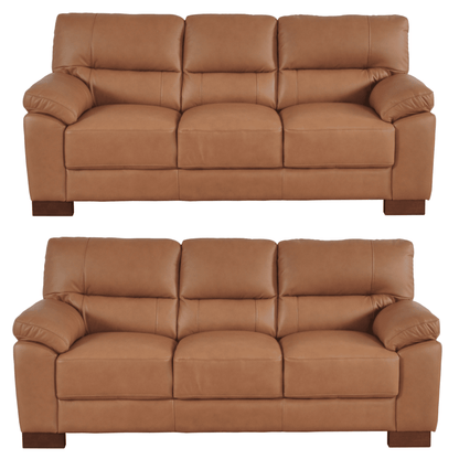 Dalmore Genuine Leather Caramel 3+3 Seater Sofa Set - Furniture Instore