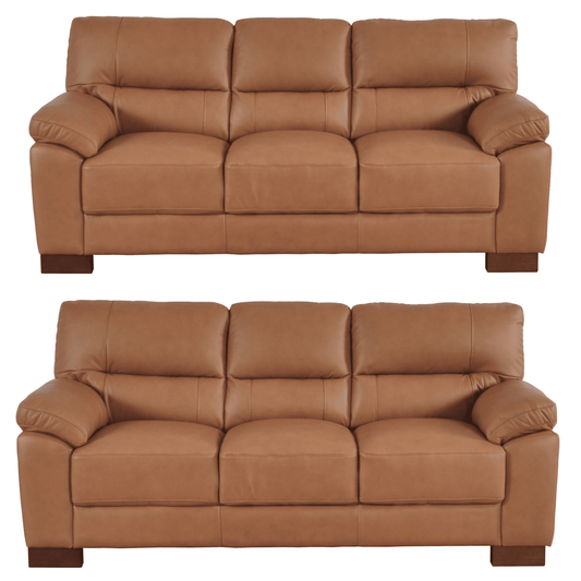 Dalmore Genuine Leather Caramel 3+3 Seater Sofa Set - Furniture Instore
